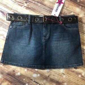 Denim Super Mini Skirt With Brown Belt NWT size 13